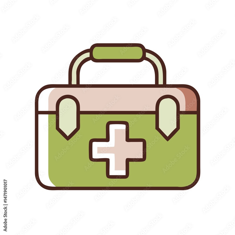 Obraz premium Green first aid kit illustration with cross medical emergency symbol