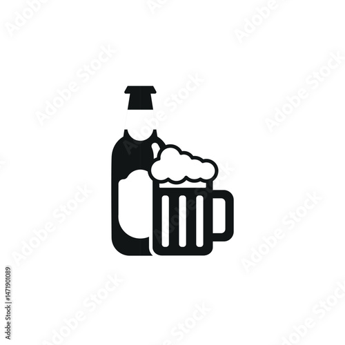 Beer bottle and glass icon. Simple Beer bottle and glass icon for social media, app and web design. Vector illustration.