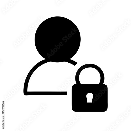 Minimalist black line icon of a user profile with a separate, slightly overlapping padlock, on a white background. For account security or privacy interfaces.