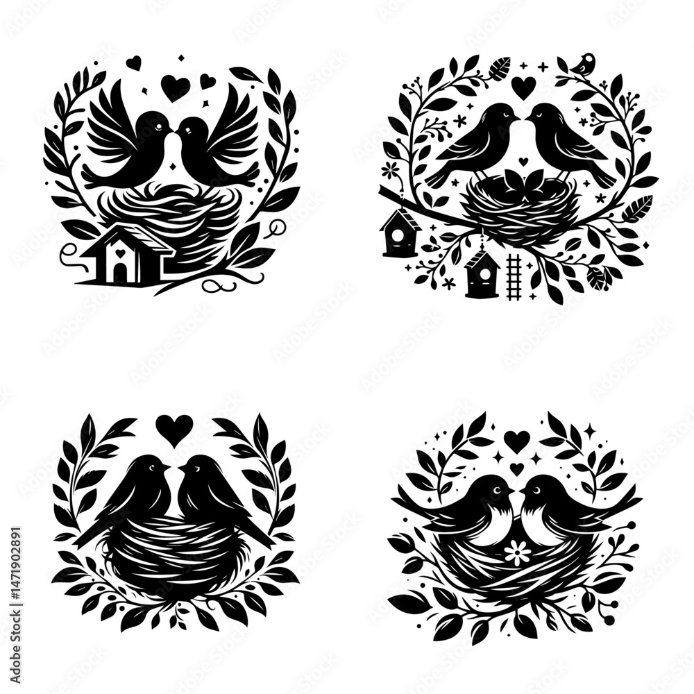Charming Bird Nest Illustrations Four Unique Designs for Spring Charming Bird Nest Illustrations Four Unique Designs for Spring