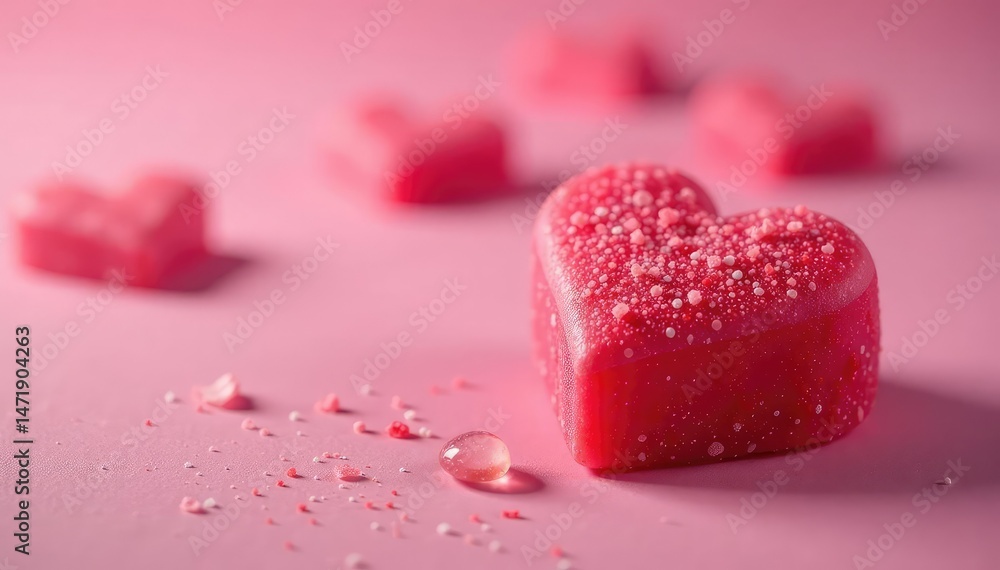 Obraz premium Close-up of a heart-shaped sweet candy, vibrant red and pink hues , treat, red, glossy