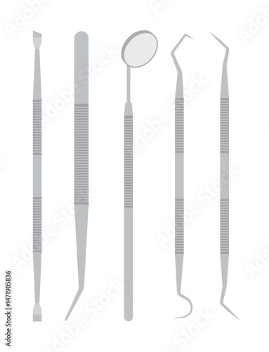 Premium stainless steel dental tools for professional oral care. Includes scaler, probe, mirror, and explorer for cleaning and examination. Ideal for dentists, clinics, and healthcare.