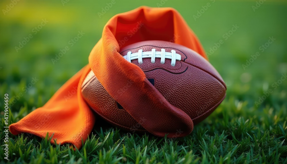 Obraz premium A brightly colored scarf shaped like a football, ready for game day , woven, touchdown