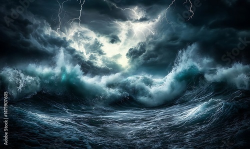 Obraz na płótnie Dramatic seascape showing crashing waves and intense stormy weather w salonie