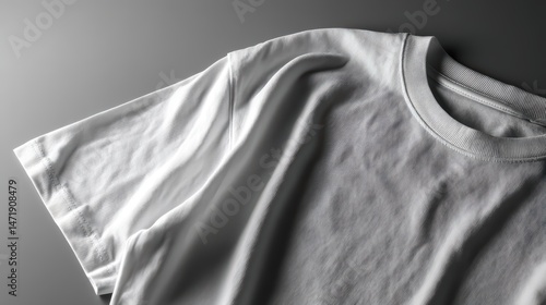 White T-shirt with Prominent Central Stain on Plain Beige Background, Minimalist Apparel Display Concept.