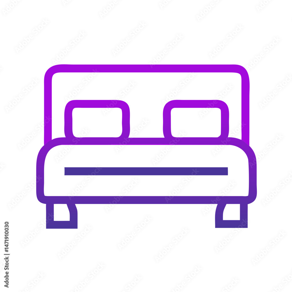 Double room icon with bed in gradient outline style. Double room icon with bed in gradient outline style.