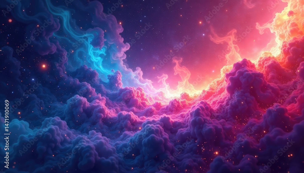 Fototapeta premium Abstract swirling nebula-like forms, vibrant colors, digital art, cosmic background , glowing, energy, space