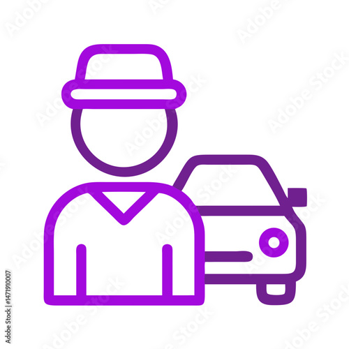 Chauffeur icon with driver and car in gradient outline style.