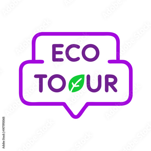 Eco tour icon with text and leaf symbol in gradient outline style.