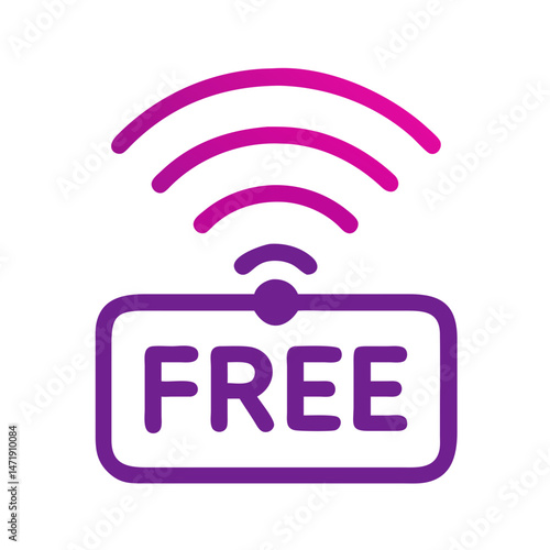 Free Wi-Fi icon with signal waves in gradient outline style.