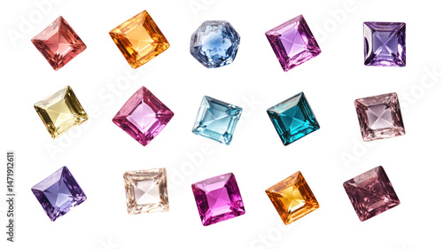Square Jewels Sticker Set Isolated on Transparent Background

