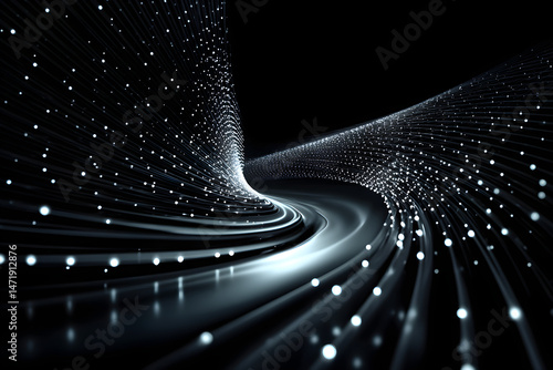 futuristic tech abstract background, black and white, dynamic motion, perfect for poster