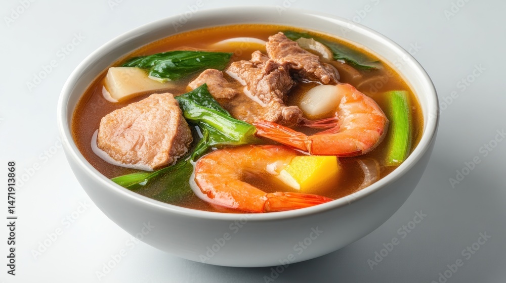 Hearty soup with seafood and meat Hearty soup with seafood and meat