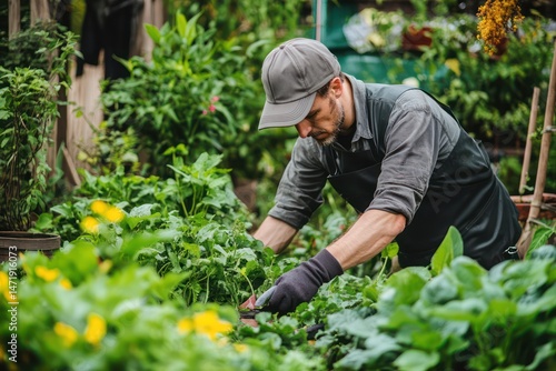 Wallpaper Mural Skilled gardener caring for vibrant green garden Torontodigital.ca