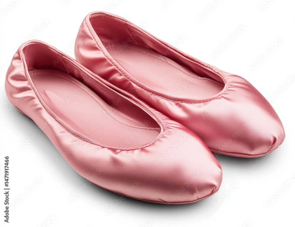 Pair of Pink Satin Ballet Flats on a White Background Fashionable and Comfortable Women's Shoes for Dance or Casual Wear in Studio Lighting Pair of Pink Satin Ballet Flats on a White Background Fashionable and Comfortable Women's Shoes for Dance or Casual Wear in Studio Lighting