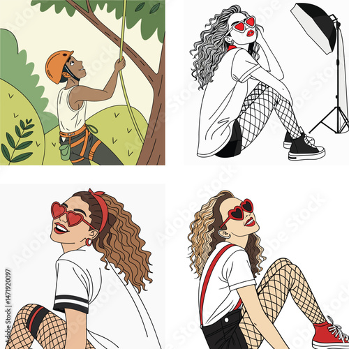 Diverse Female Illustrations Rock Climbing Fashion Photography and Heart Sunglasses