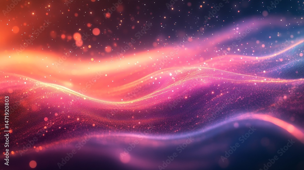 Colorful, abstract digital waves of light and particles. Colorful, abstract digital waves of light and particles.