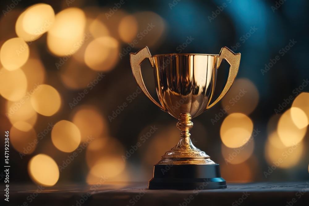 Golden trophy cup on glowing background symbolizing success Golden trophy cup on glowing background symbolizing success