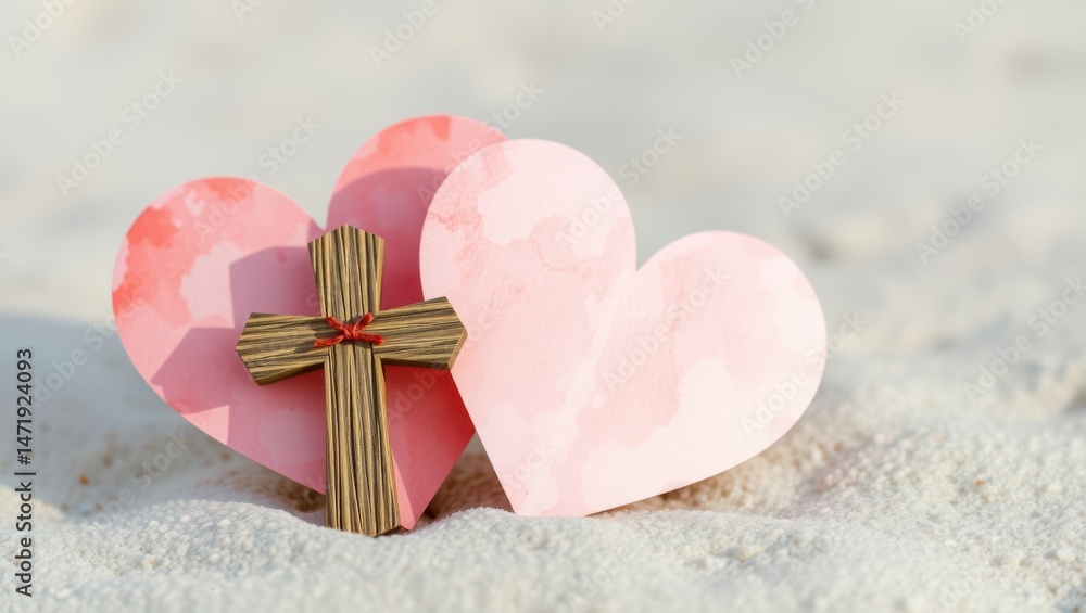 Fototapeta premium Christian love hearts cross faith hope peace jesus christ valentines day religious symbol