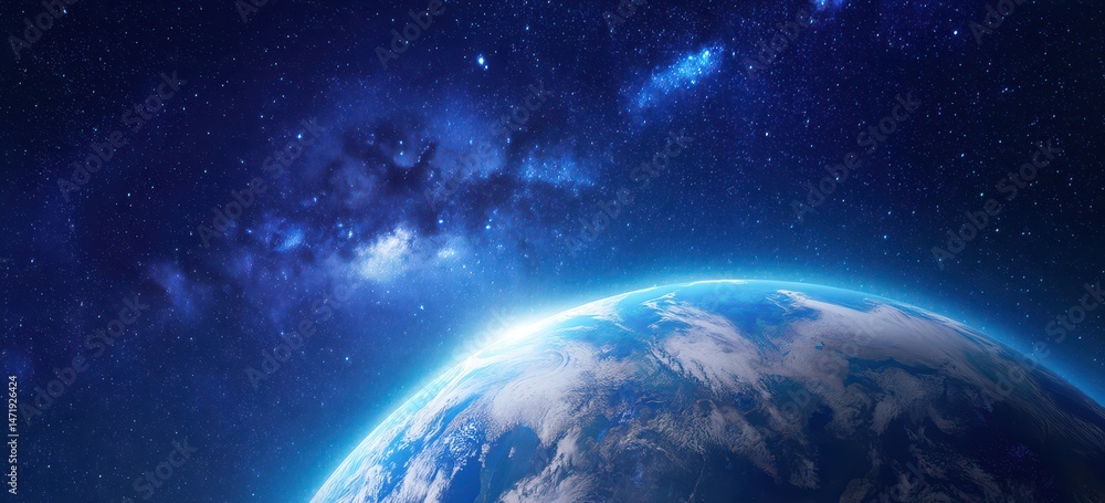 Obraz premium Abstract Earth in space with a starry sky background, the planet Earth with a galaxy and stars