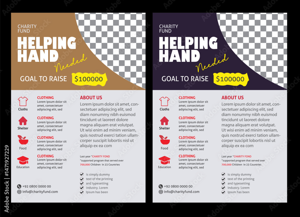 Obraz premium Chsrity Flyer Charity Event management flyer, brochure design, donate, help, spread happiness, volunteer indeed for charity, A4 print ready editable. kids charity flyer design donation social Charity