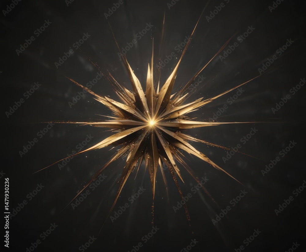 Obraz premium Single gold starburst light illuminates inky black backdrop, gold, galaxy