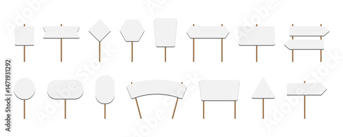 Protest placard pole set vector illustration, demonstration banner, picket sign. Picket banner frame. Flat empty boards with wood sticks, protest sign template. White blank demonstration banners.