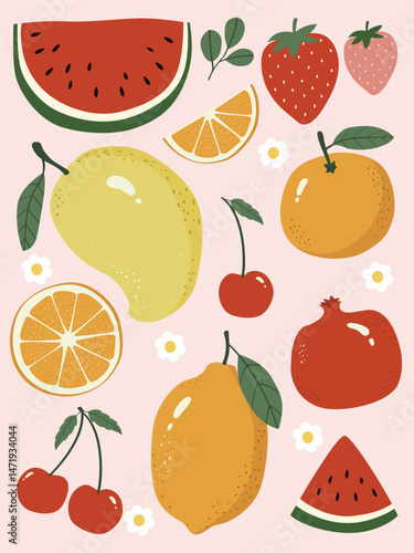 Cute hand drawn fruit collection