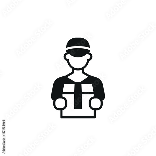 Delivery man icon. Simple courier service icon representing parcel delivery, shipping service, and package transportation. Vector illustration.