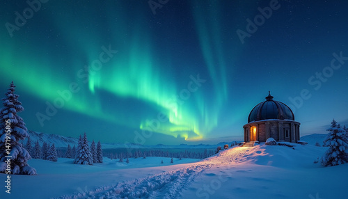 Spectacular Northern Lights Display Over a Tranquil Winter Landscape