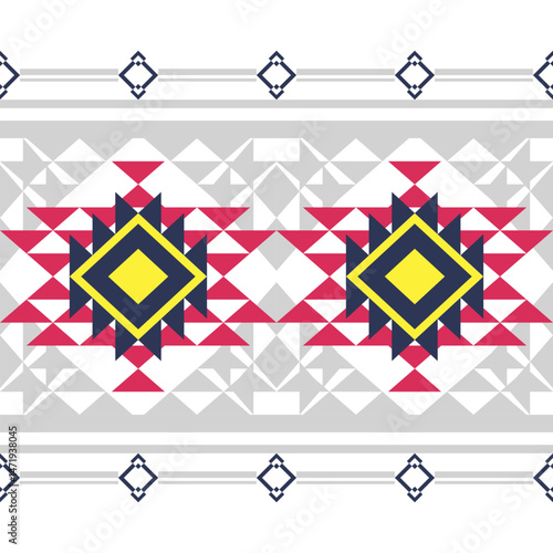 Seamless geometric Ethnic pattern in Navy blue, red. Native American tribal fabric,  tile, carpet, cards, picture books,  vector, often found in textiles and Southwestern design. arabic on the window.