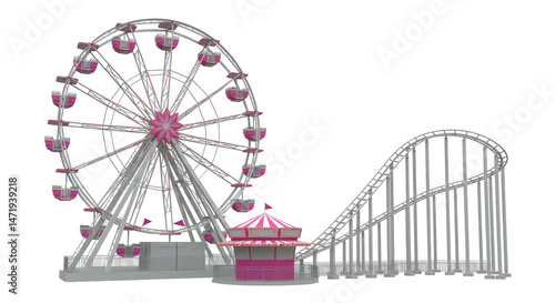 Isolated Ferris Wheel and Rollercoaster