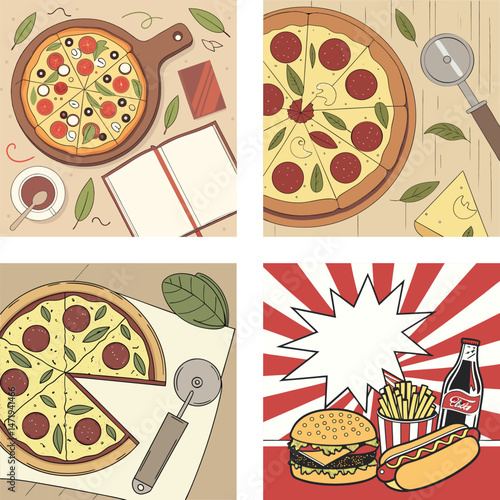 Delicious Pizza and Classic American Fast Food Collage