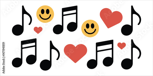 Cheerful Music Notes Hearts Smileys Graphic Design Element perfect for positive branding projects websites and social media