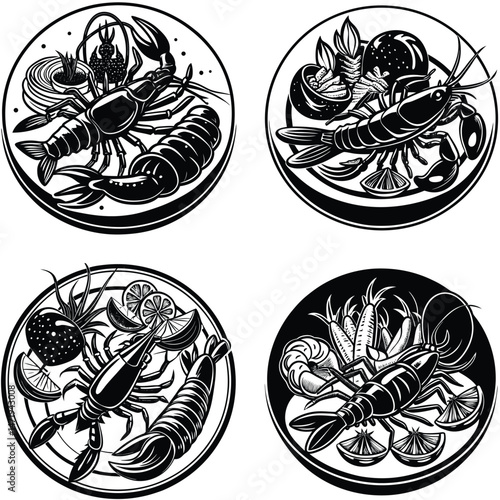 Four Exquisite Lobster Dishes with Vibrant Garnishes