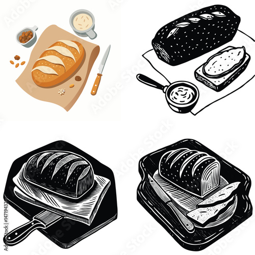 Artisan Bread Illustrations Color and Monochrome Styles