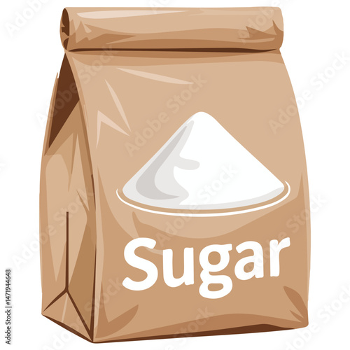 Open paper bag with sugar isolated vector illustration on white background