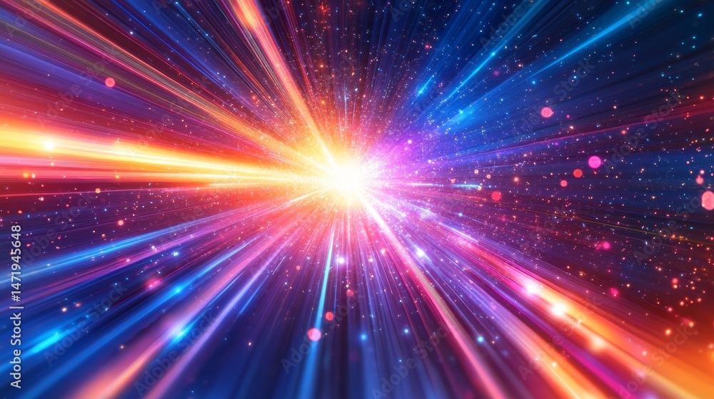 Obraz premium Dynamic radial light streaks in a vibrant space.