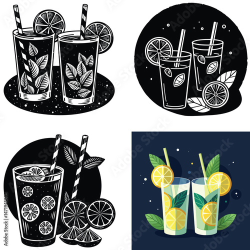 Refreshing Lemon and Mint Drinks Graphic Illustrations