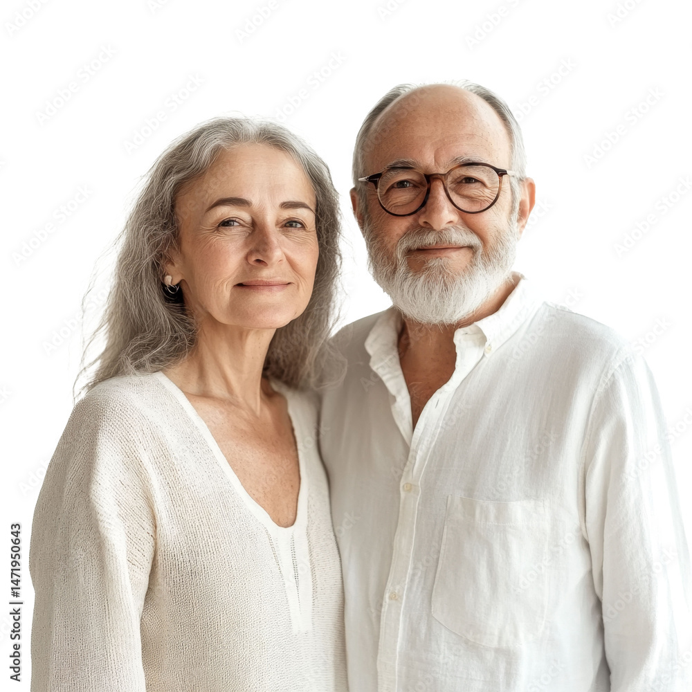 A joyful mature Caucasian couple embracing each other, isolated on a transparent background A joyful mature Caucasian couple embracing each other, isolated on a transparent background
