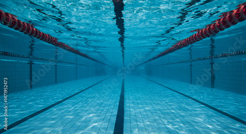 Underwater Serenity: Explore the Depths of a Tranquil Swimming Pool - Lanes, Tiles, and Reflections Await!