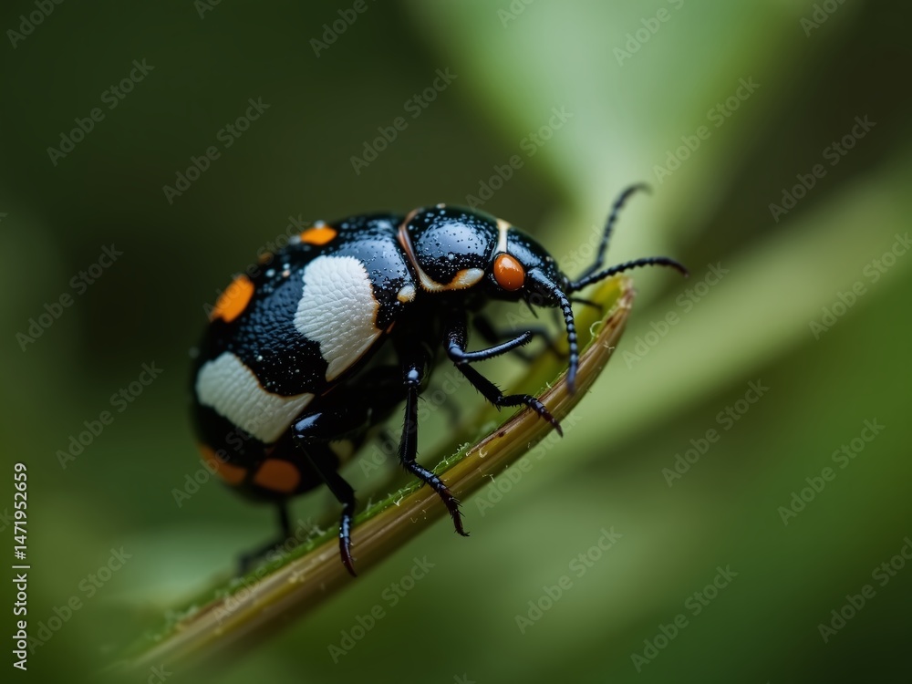 Naklejka premium Invasive Harlequin Ladybird on Curled Leaf