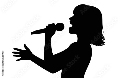 Singer silhouette woman singing with microphone