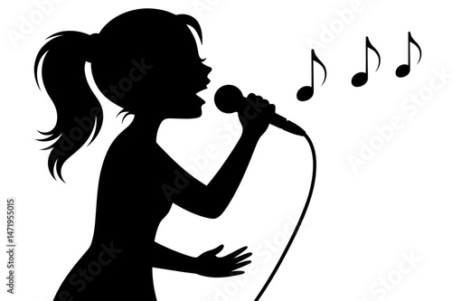 Silhouette of woman singing into microphone vector