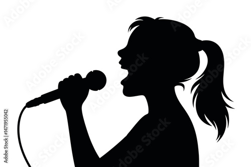 Silhouette of woman singing into microphone vector