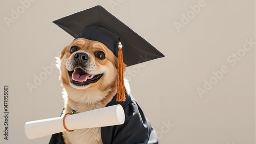 Graduation Dog with Cap and Diploma