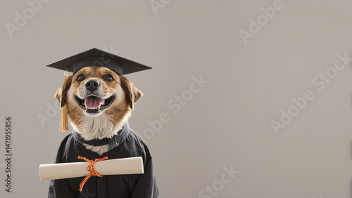 Graduation Dog with Cap and Diploma
