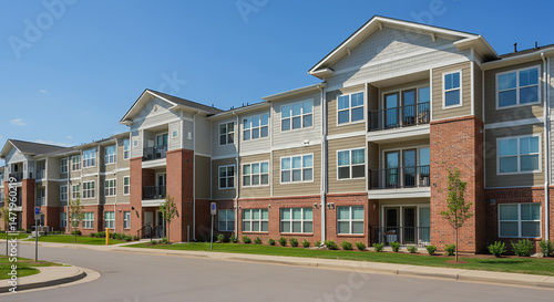 Modern Apartments: Brick & Siding Exterior | Balconies, Windows & Curb Appeal in Suburban Setting | Luxury Living, Housing, Architecture