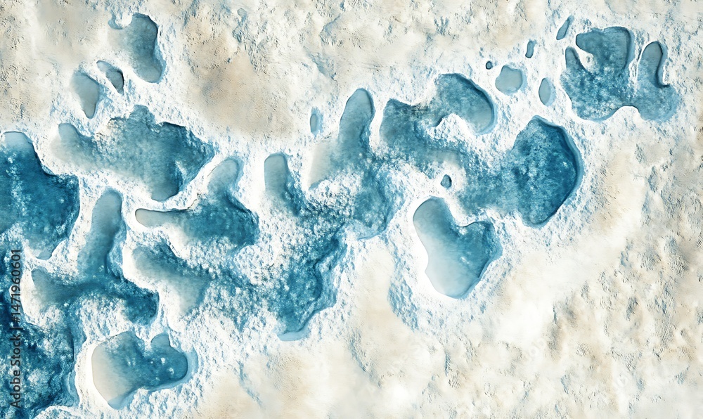 Abstract aerial view of ice and water patterns on a surface