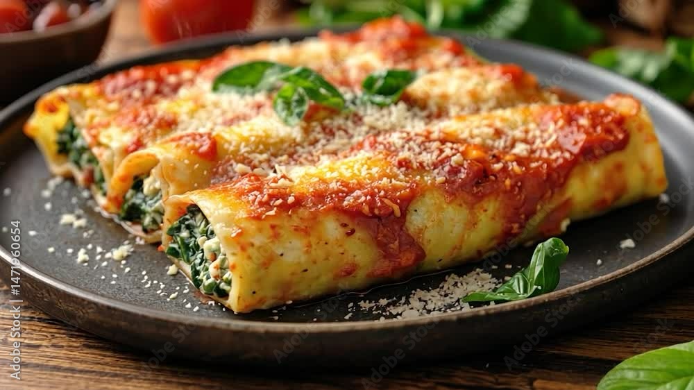 Delicious Spinach and Ricotta Cannelloni with Tomato Sauce Delicious Spinach and Ricotta Cannelloni with Tomato Sauce